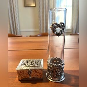 Brighton silver jewelry box and bud vase. 3x2.5in and 2x7.5 in